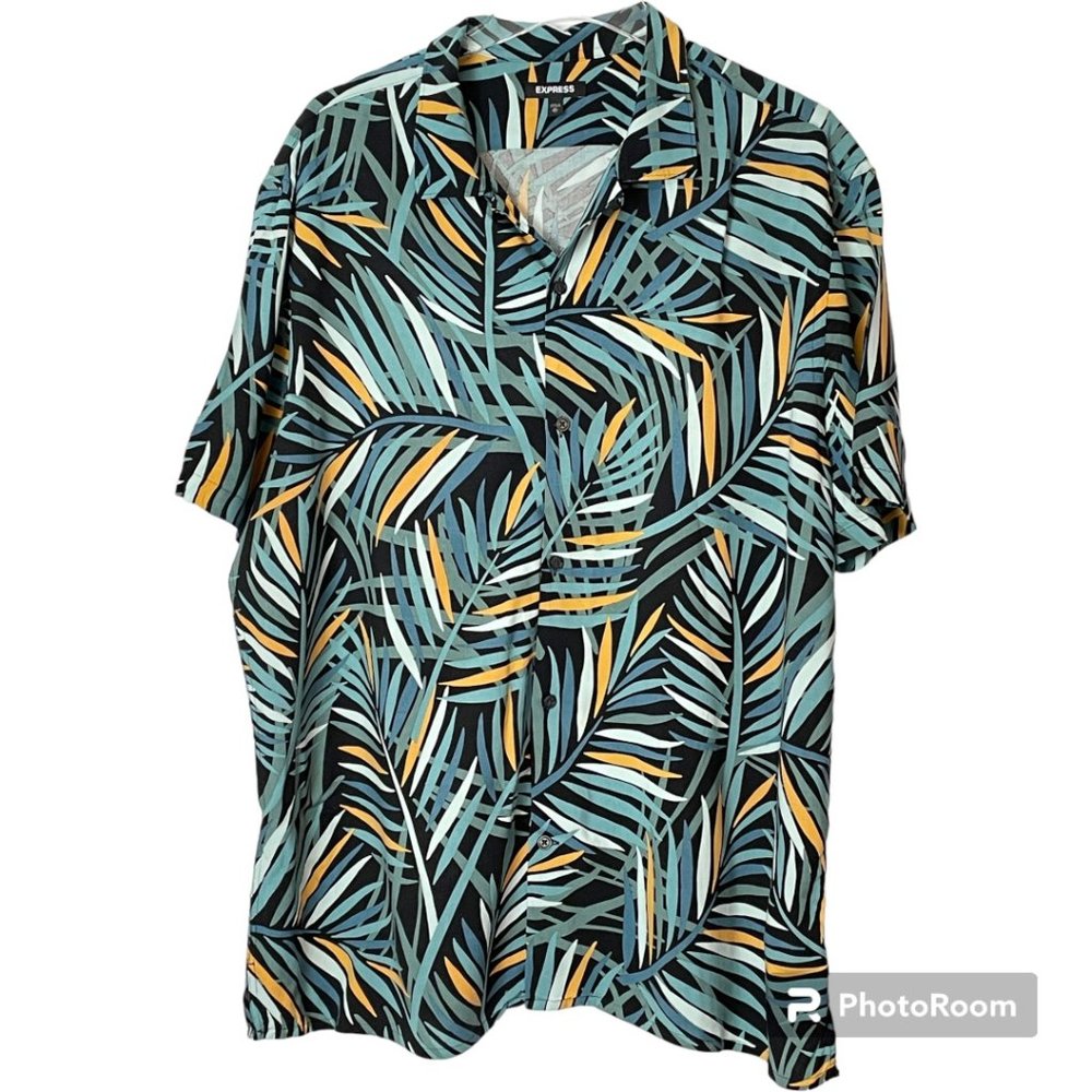 Express Men's Shirt Short Sleeve XL black green